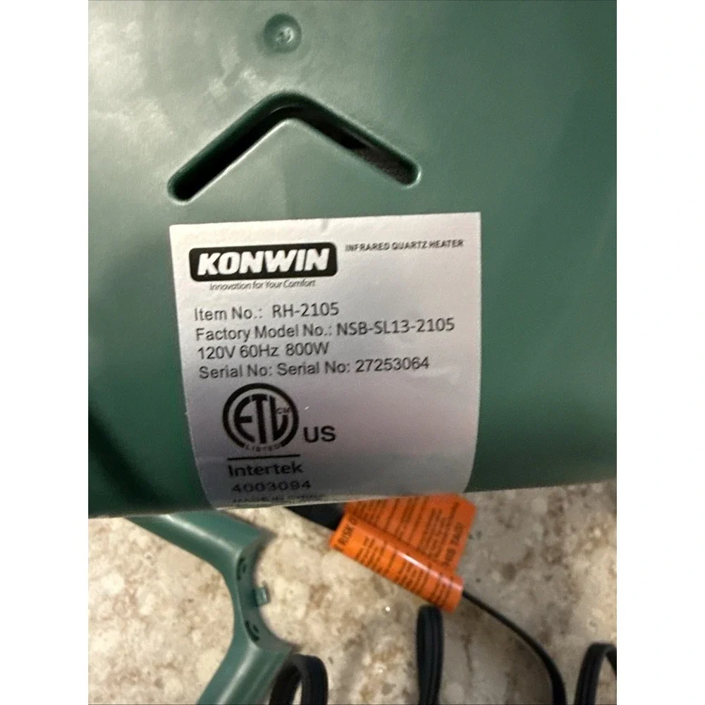 Konwin Infrared Radiant Heater 800W‎ 2 Heat Settings Electric Space Heater Parts